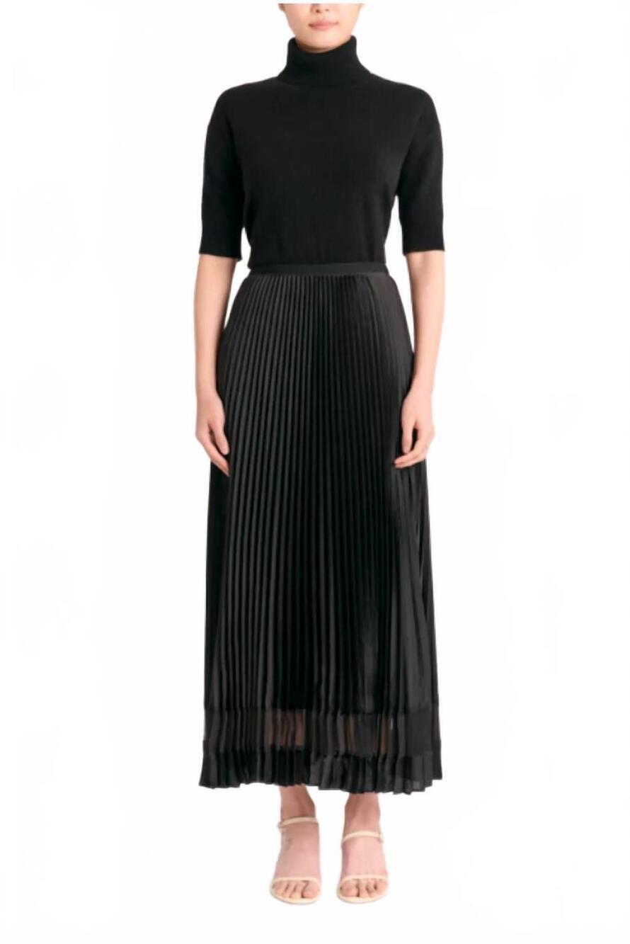 NEW CARTOLINA NANTUCKET claudia satin pleated skirt in noir